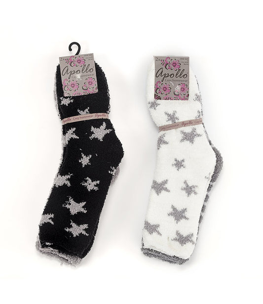 Ladies Soft Socks stars/stripes ONE SIZE 36-41 2ass