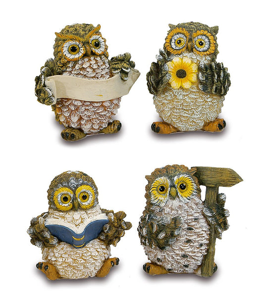 Standing trouble owls 8 cm 4 assorted